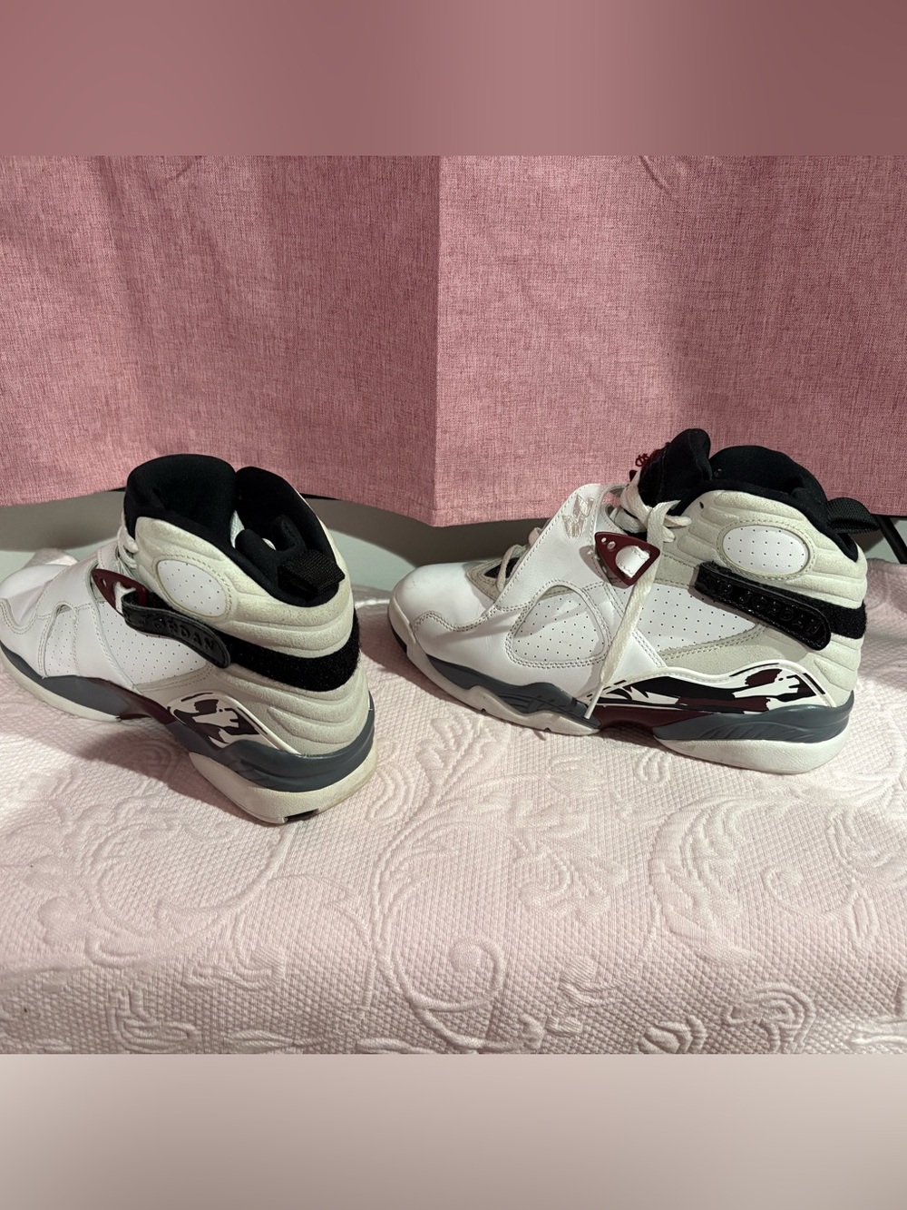 Nike Air Jordan 8 Retro White Burgundy Gray Basketball Sneakers Size 8